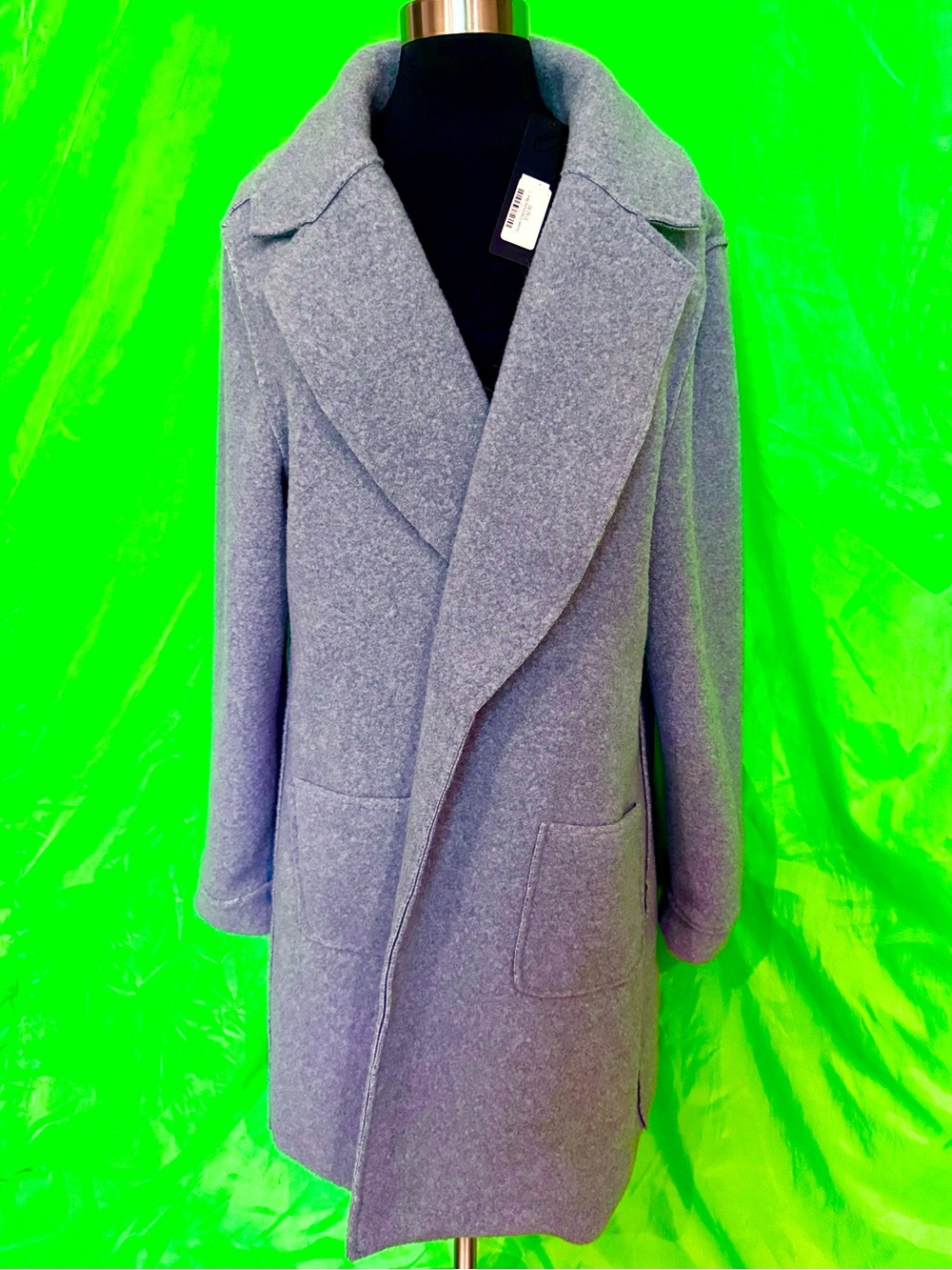 NWT! ORLY Cozy Dusty Blue Duster Coat Pockets Snap Buttons Amazing Collar Large